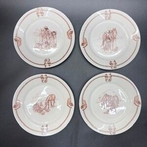 VTG Western 7" Salad Plates Set of 4 Cowboy Horse Brown White Totally Today